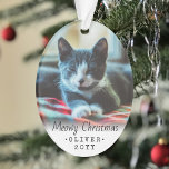 2 Photo Any Text Meowy Christmas Cat Black White Ornament<br><div class="desc">Celebrate the simple joys of your furry family member with a custom 2 photo oval acrylic ornament. Text and kitten pictures on this template are simple to personalize and can be different or the same on front and back. If preferred, change "Meowy Christmas" to any message you choose. Ornament can...</div>