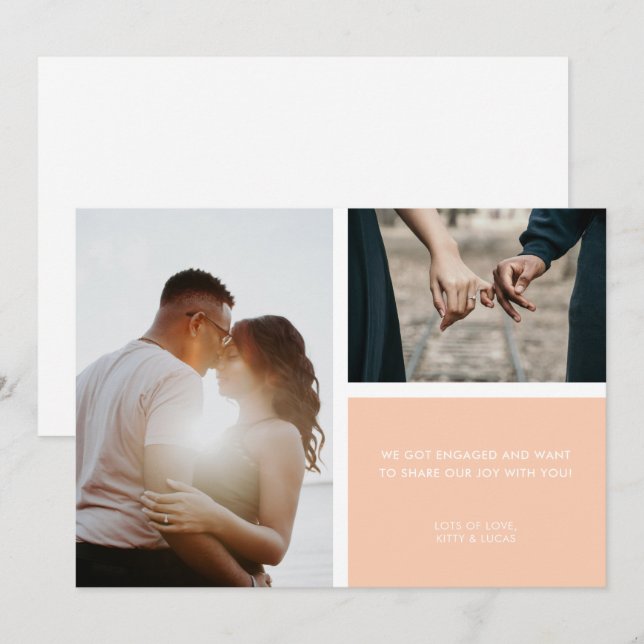 2 Photo Apricot Simple Engagement Announcement (Front/Back)