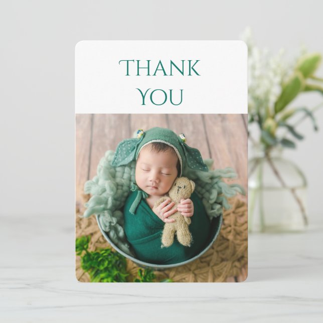 2 photo Baby Green Thank You Card (Standing Front)