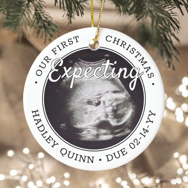 2 Photo Baby Ultrasound New Parents Expecting Ceramic Ornament