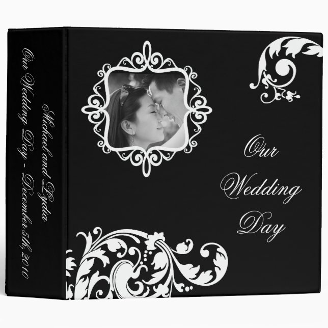 2" PHOTO Binder Scrapbook Black White Floral (Front/Spine)
