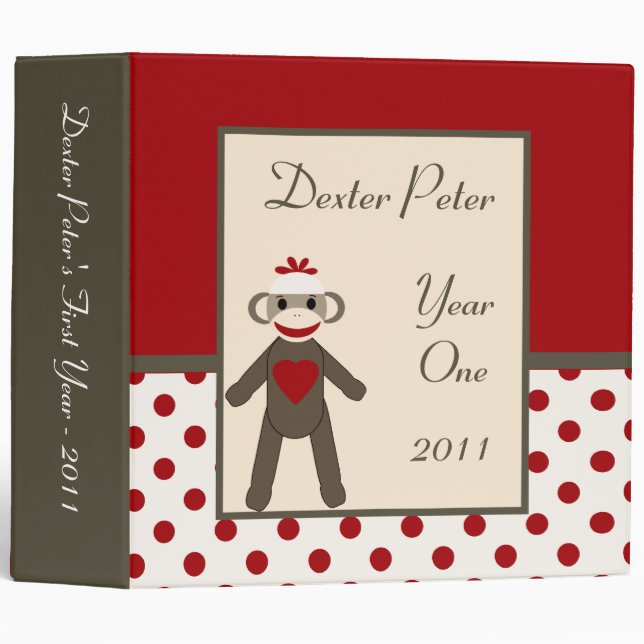 2" PHOTO Binder Scrapbook Red Sock Monkey (Front/Spine)
