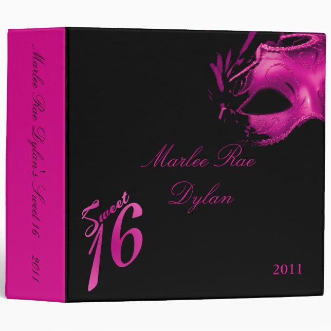 2" PHOTO Binder Scrapbook Sweet 16 Hot Pink Black (Front/Spine)