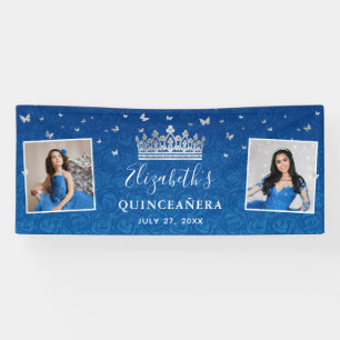 2 Photo Birthday Silver and Royal Blue Quinceanera Banner
