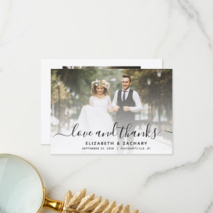 2-Photo Black Script Wedding Thank You Card