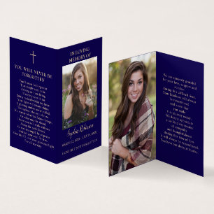 2 Photo Blue Gold  Memorial Folder Prayer Card