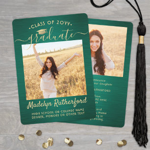 2 Photo Brushed Green & Gold Graduation Class Year Announcement