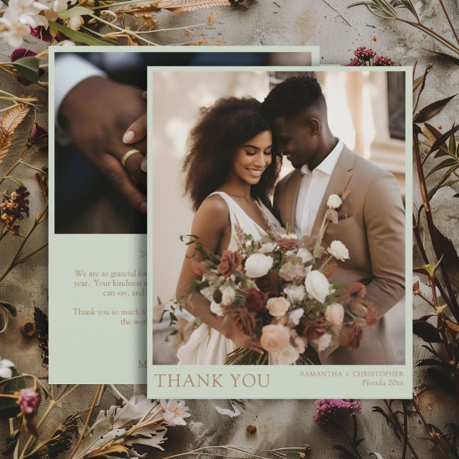 2 Photo Budget Green & Gold Wedding Thank You (Creator Uploaded)