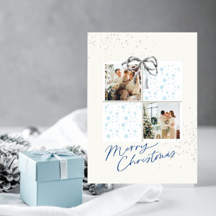 2-Photo Card Light Blue Pattern Christmas Present