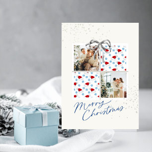 2-Photo Card Red-Blue Pattern Christmas Present