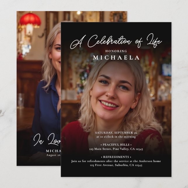 2-Photo Celebration of Life/Funeral/Memorial Invitation (Front/Back)