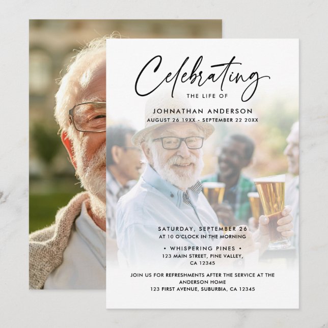 2-Photo Celebration of Life/Funeral/Memorial Invitation (Front/Back)