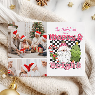 2 Photo Chequered Merry & Bright Christmas Holiday Card