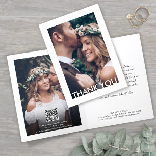 2 Photo Chic Deco Typography & New Address Wedding Thank You Card
