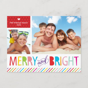 2 PHOTO CHRISTMAS POSTCARD modern merry & bright