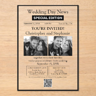 2 Photo Classic Typography Newspaper Wedding Acrylic Invitations