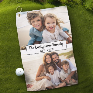 2 Photo Collage Family Name - Horizontal Pics Golf Towel