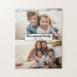 2 Photo Collage Family Name - Horizontal Pics Jigsaw Puzzle<br><div class="desc">Use up to two horizontal or selfie phone photos to create a unique and personal gift. If you need to adjust the pictures,  click on the customize tool to make changes.</div>