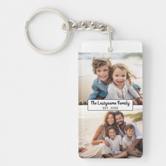 2 Photo Collage Family Name - Horizontal Pics Keychain (Front)