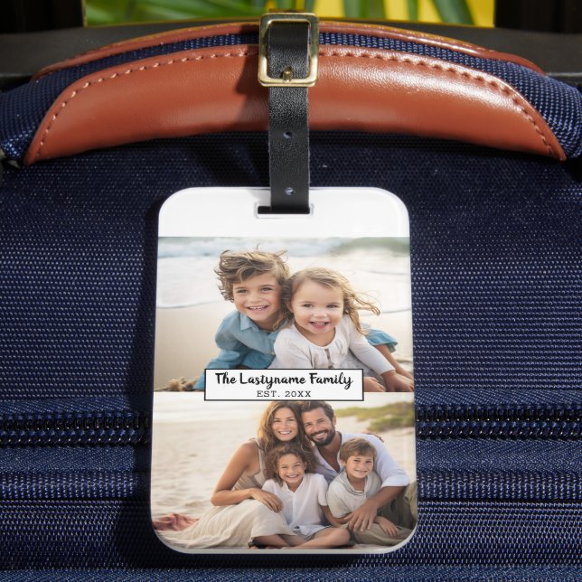 2 Photo Collage Family Name - Horizontal Pics Luggage Tag (Front Insitu 2)