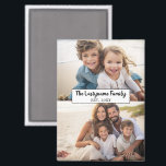 2 Photo Collage Family Name - Horizontal Pics Magnet<br><div class="desc">Use up to two horizontal or selfie phone photos to create a unique and personal gift. If you need to adjust the pictures,  click on the customize tool to make changes.</div>