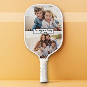 2 Photo Collage Family Name - Horizontal Pics Pickleball Paddle