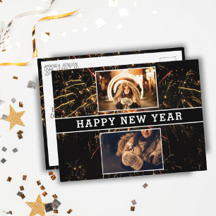2 Photo Collage Firework Happy New Year 2025 Postcard