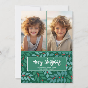2 Photo Collage - Merry Christmas Botanical Holiday Card