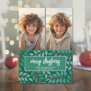 2 Photo Collage - Merry Christmas Botanical Holiday Card