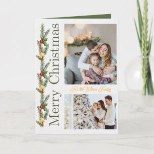 2 Photo Collage Merry Christmas Green Holiday Card