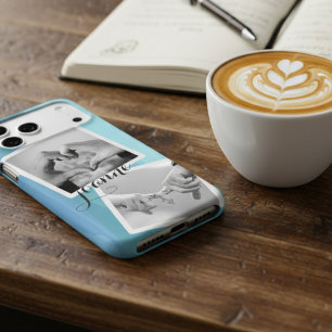 2 Photo Collage Name Watercolor Cool Blue