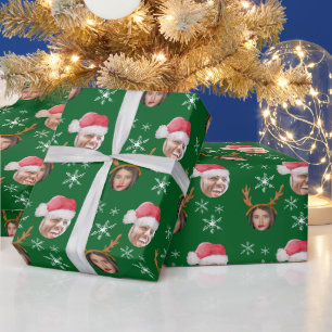 2 Photo Collage Santa and Reindeer Wrapping Paper