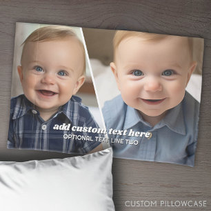 2 Photo Collage with trendy bounce script - white Pillowcase