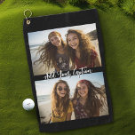 2 Photo Collage with Trendy Script Caption - Black Golf Towel<br><div class="desc">Use up to two horizontal or selfie phone photos to create a unique and personal gift. If you need to adjust the pictures,  click on the customize tool to make changes.</div>