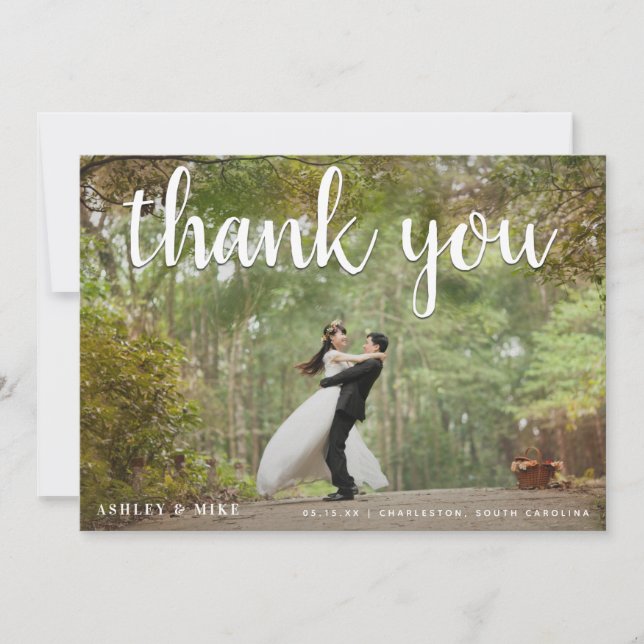 2 Photo Colour + Black & White Wedding Thank You Card (Front)
