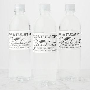  2 Photo Congrats 2025 Graduate Black And White Water Bottle Label