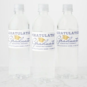  2 Photo Congrats 2025 Graduate Blue Gold White Water Bottle Label