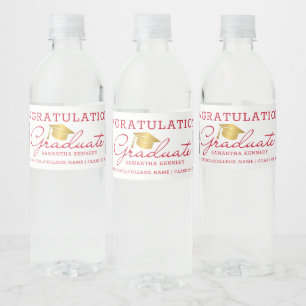  2 Photo Congrats 2025 Graduate Red Gold White Water Bottle Label