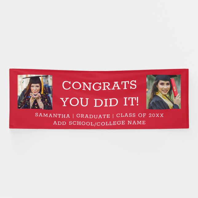 2 Photo Congrats Graduate 2025 Graduation Red Banner (Horizontal)