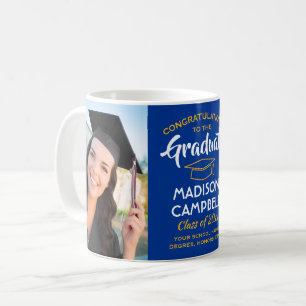 2 Photo Congratulations Graduate Royal Blue & Gold Coffee Mug