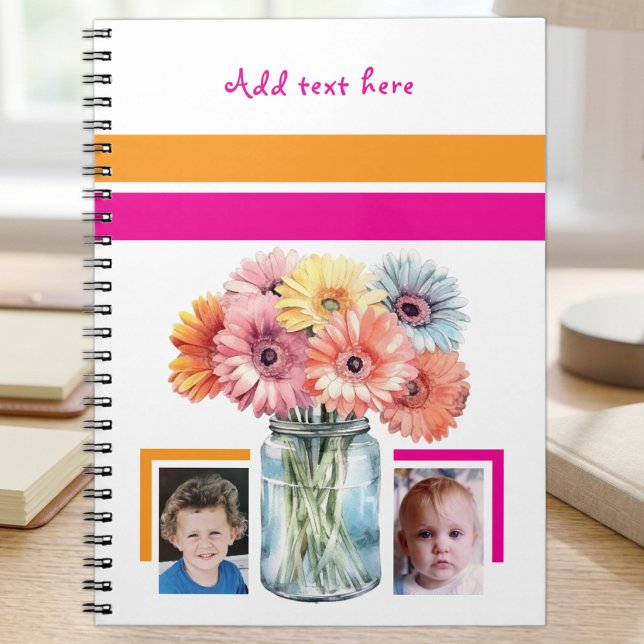2 photo custom text flowers pink orange notebook (Creator Uploaded)