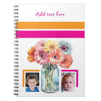 2 photo custom text flowers pink orange notebook