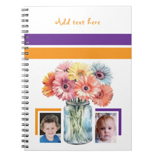 2 photo custom text flowers purple orange notebook