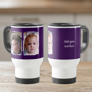 2 photo custom text white purple travel mug