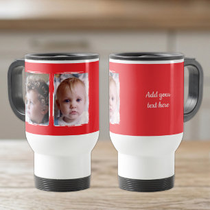2 photo custom text white red travel mug