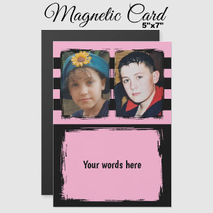 2 photo custom words pink magnetic card