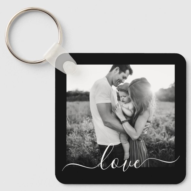 2 Photo Double Sided Template Love Text Metal Keyc Keychain (Front)