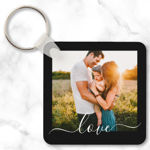 2 Photo Double Sided Template Love Text Metal Keychain