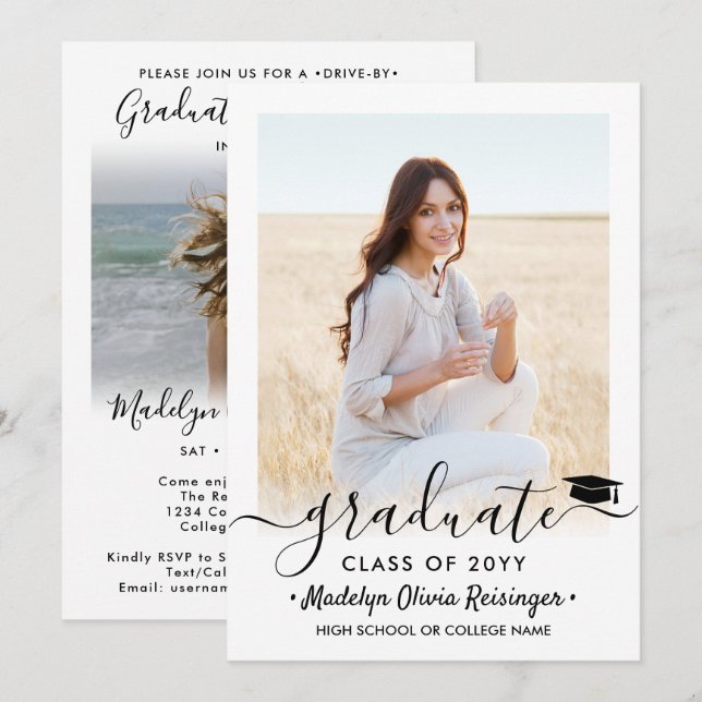 2 Photo Drive-By Graduation Parade Simple Modern Invitation (Front/Back)