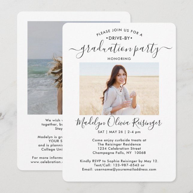 2 Photo Drive-By Graduation Party Car Parade Invitation (Front/Back)